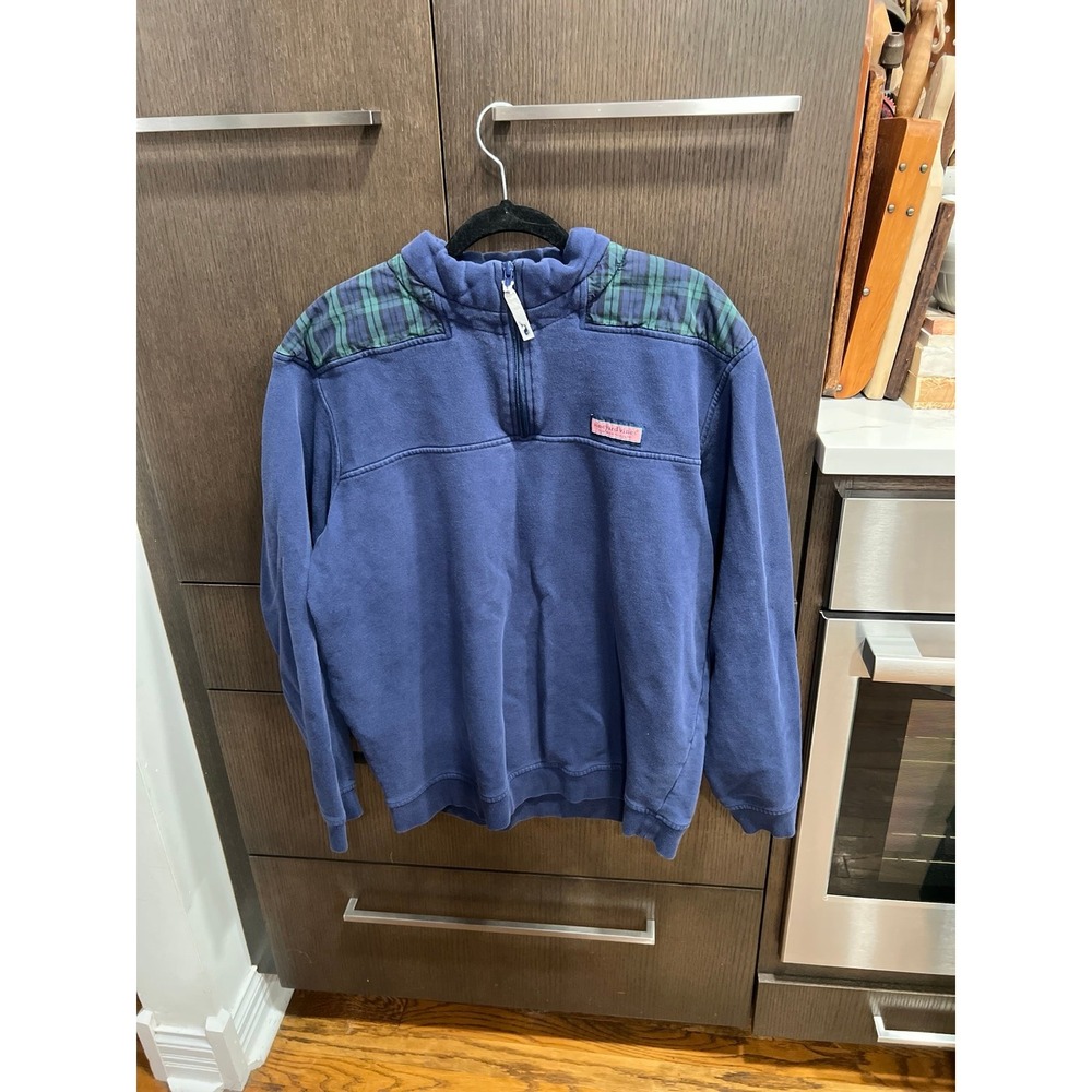 Vineyard‎ Vines Shep Shirt quarter-zip pullover green and blue plaid mens large